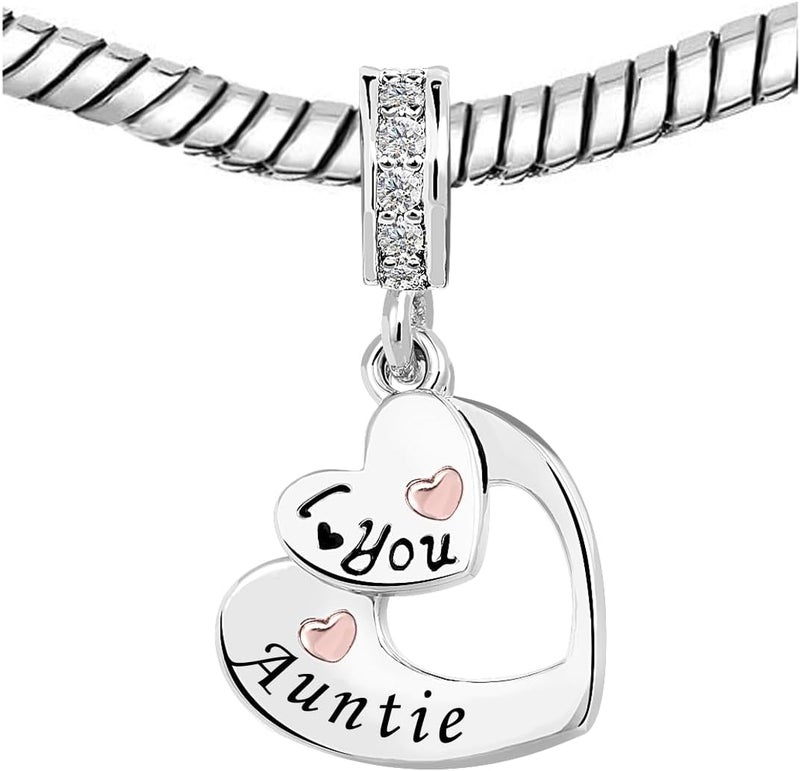KunBead I Love You Heart Dangle Charms Compatible with Pandora Bracelet Necklace for Mom Daughter Grandma Granddaughter Nana Auntie Wife Sister Best Friend - Image 1